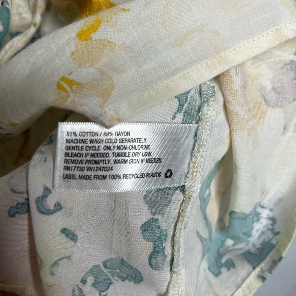 A New Day Floral Women's Blouse Cream, Green,Yellow Country, Summer, Cottagecore - Picture 5 of 6